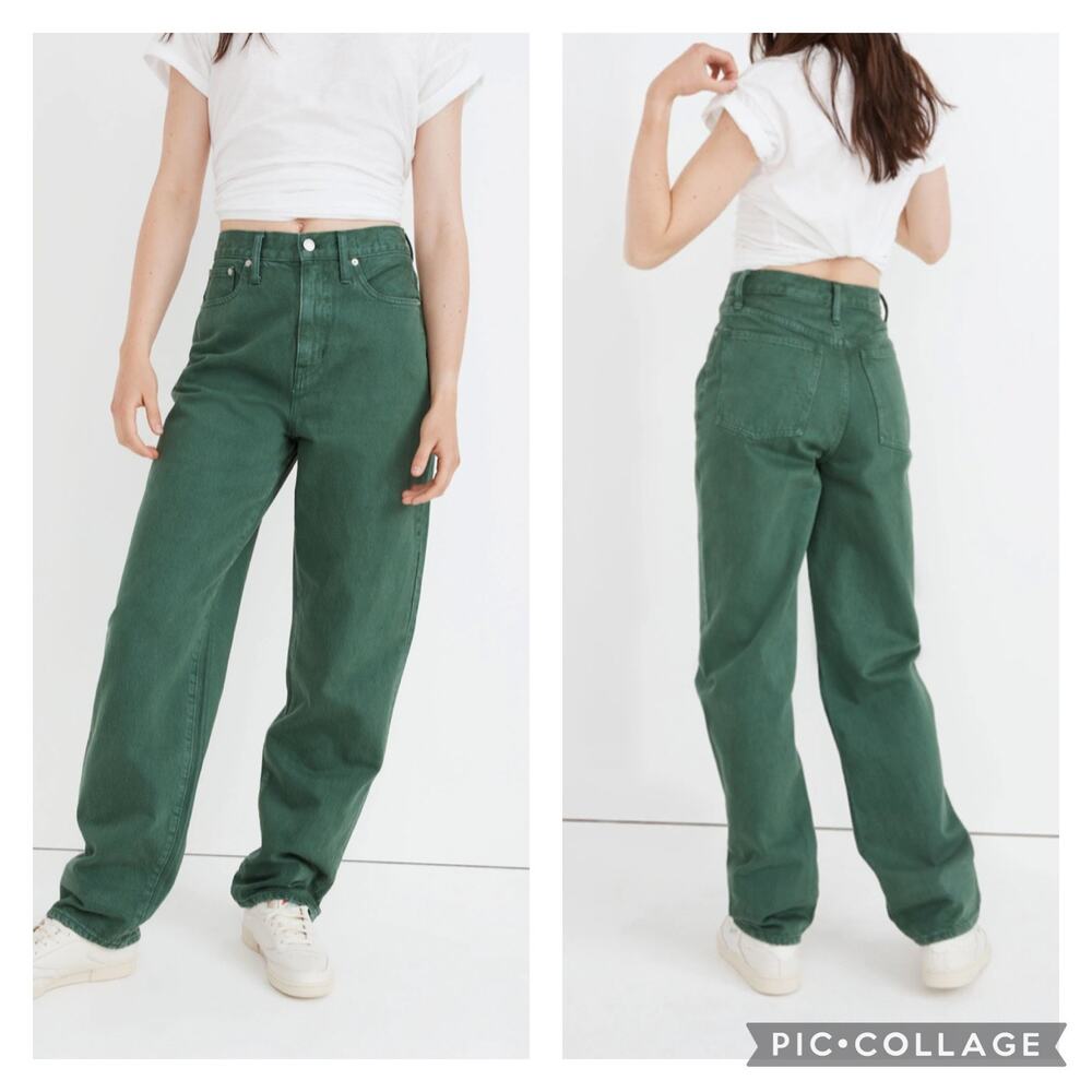 Madewell Baggy Straight Jeans Garment Dyed Green Size 28